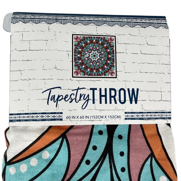 Tapestry Throw College Dorm Apartment 60in x 60 in Turquoise Coral New - Picture 4 of 14